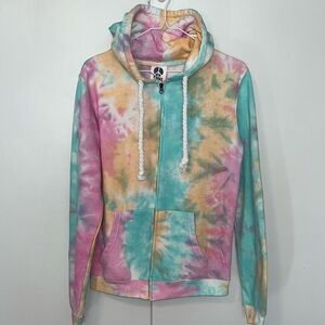 EXIST Tie Dye Full Zip Hoodie Sweatshirt Sherbet Women’s Medium M